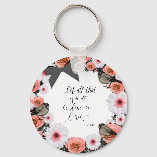 Wreath Flowers Greenery Floral Religious Gift Art Keychain (Front)
