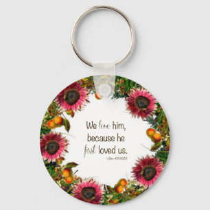 Wreath Flowers Greenery Floral Religious Keychain