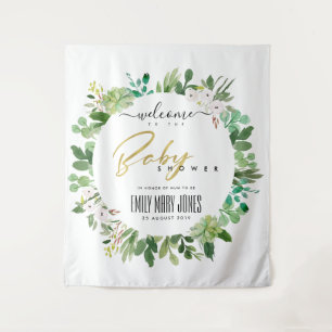 WREATH FOLIAGE WATERCOLOR  BABY SHOWER WELCOME TAPESTRY