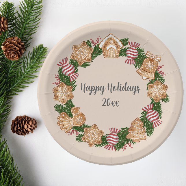 Wreath Gingerbread House Christmas Holiday Party  Paper Plate (Creator Uploaded)