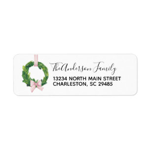 Wreath Gingham Bow Holiday Christmas Address