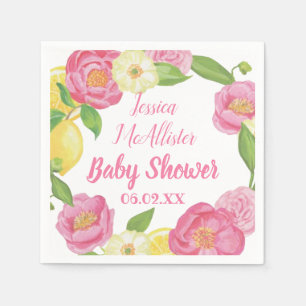 Wreath Girl Pink Roses Yellow Lemon Baby Shower Napkin