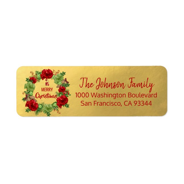Wreath Gold Holiday Christmas Adresse de retour (Devant)