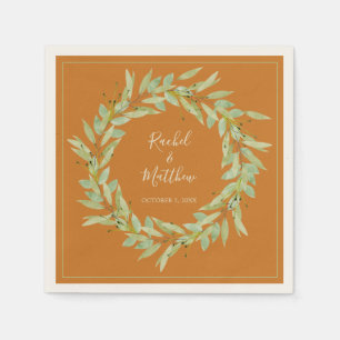 Wreath Greenery on Ochre Wedding Napkin