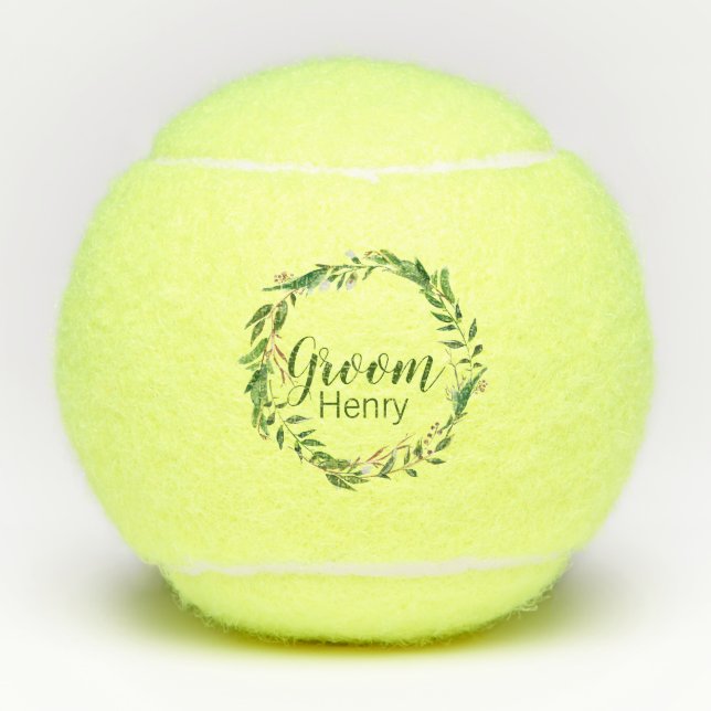 Wreath Groom Wedding Gift Tennis Balls (Front)