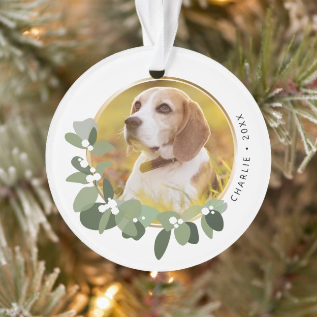 Wreath Happy Holidays Pet Dog Custom photo Ornament (Tree)