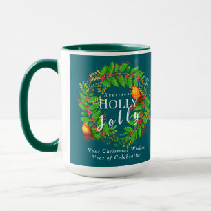 Wreath Holly Jolly Family Dark Teal Mug