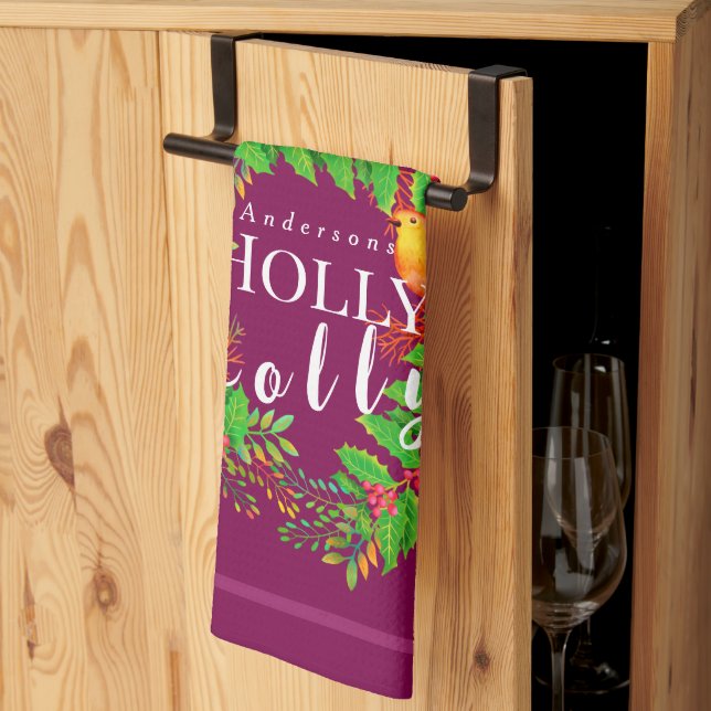 Wreath Holly Jolly Wine Kitchen Towel (Thirds Fold)
