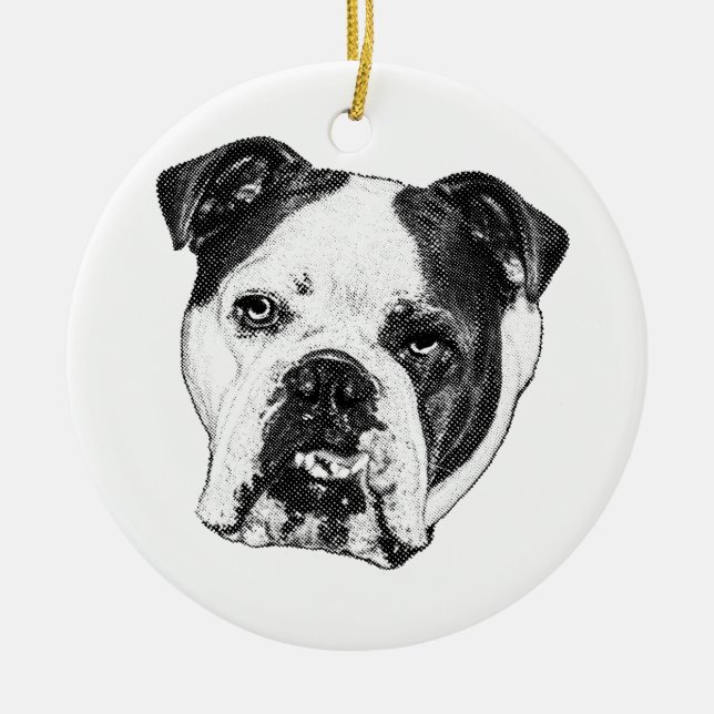 Wreath-Hung Bulldog Keepsake Ceramic Ornament (Front)