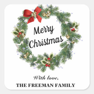Wreath - Merry Christmas Square Sticker