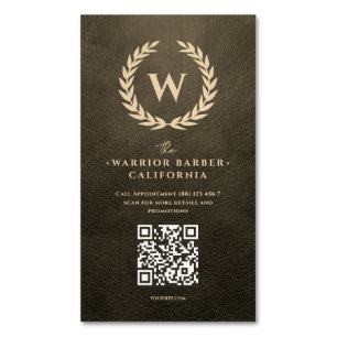 Wreath Monogram Barbershop Modern Barber  Magnetic Business Card