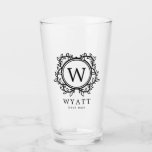 Wreath Monogram Best Man Glass<br><div class="desc">Monogrammed beer glass for your best man with his initial inside a round frame decorated with leaves above name and wedding party role.</div>