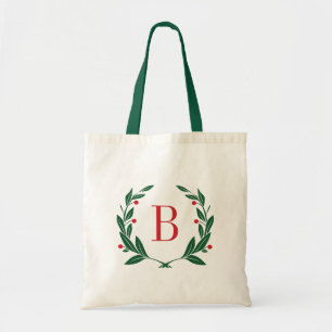 Wreath Monogram Holiday Tote Bag