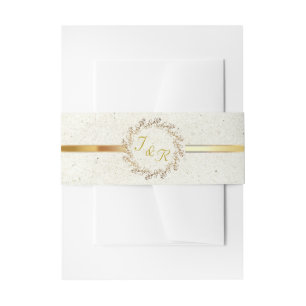 Wreath Monogram & Ribbon - Cream Invitation Belly Band