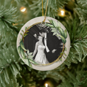 Wreath Newly Wed Photo Ceramic Ornament