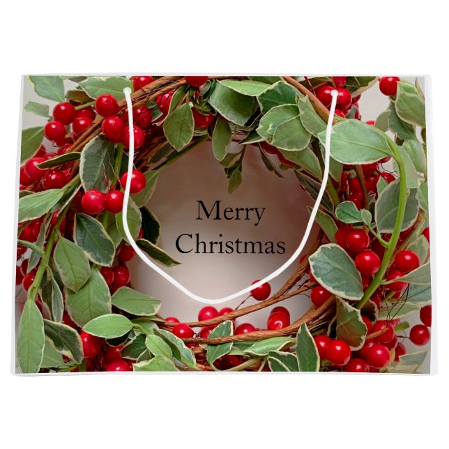 Wreath of berries and greenery large gift bag (Front)
