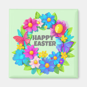 Wreath of Colourful Easter Flowers Magnet