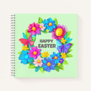 Wreath of Colourful Easter Flowers Notebook