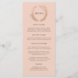 Wreath of golden foliage with a monogram. Wedding Menu