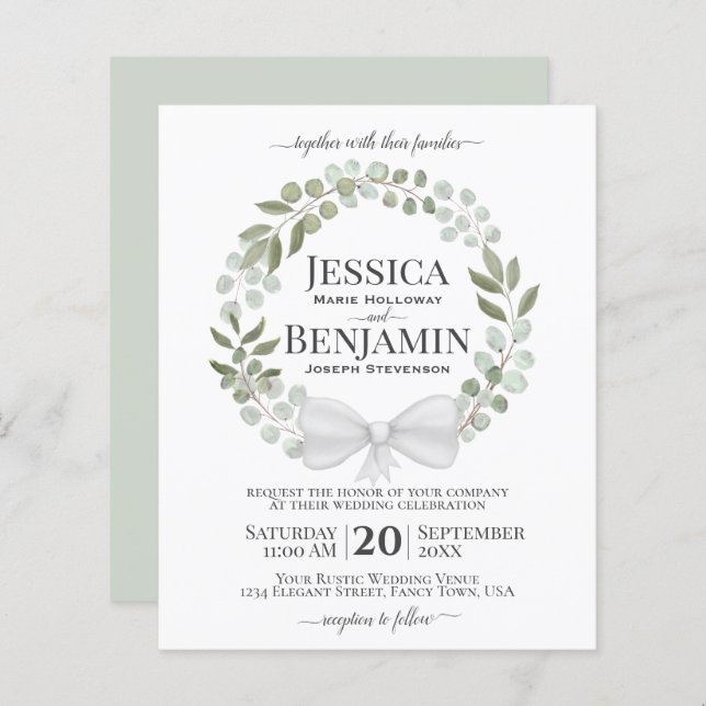 Wreath of Greenery BUDGET Wedding Invitation (Front/Back)
