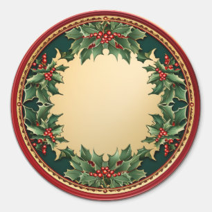 Wreath of Holly & Ivy Classic Round Sticker