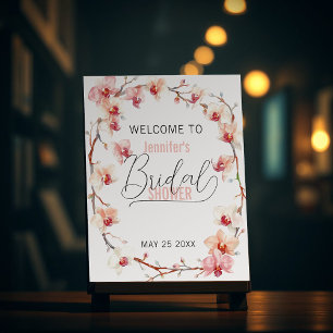 Wreath of Pink and White Orchids Bridal Shower Poster