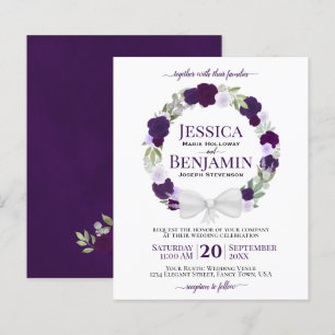 Wreath of Purple Roses BUDGET Wedding Invitation