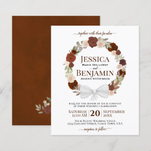 Wreath of Rust Orange Roses BUDGET Wedding Invite