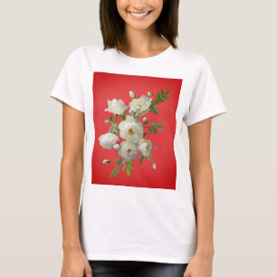 Wreath of white roses on a red background T-Shirt