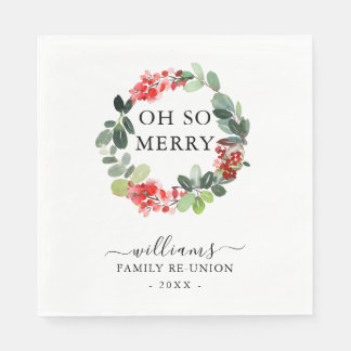 Wreath Oh So Merry Family Christmas Reunion Custom Napkin