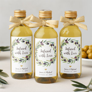 Wreath Olive Oil Wedding Favours Infused with Love Wine Label