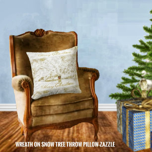 Wreath on Snow Tree Throw Pillow