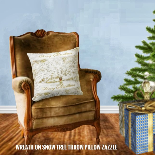 Wreath on Snow Tree Throw Pillow (Creator Uploaded)