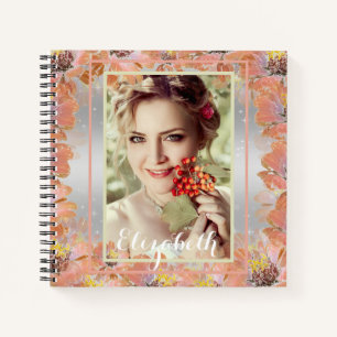 Wreath, orange flowers, floral notebook
