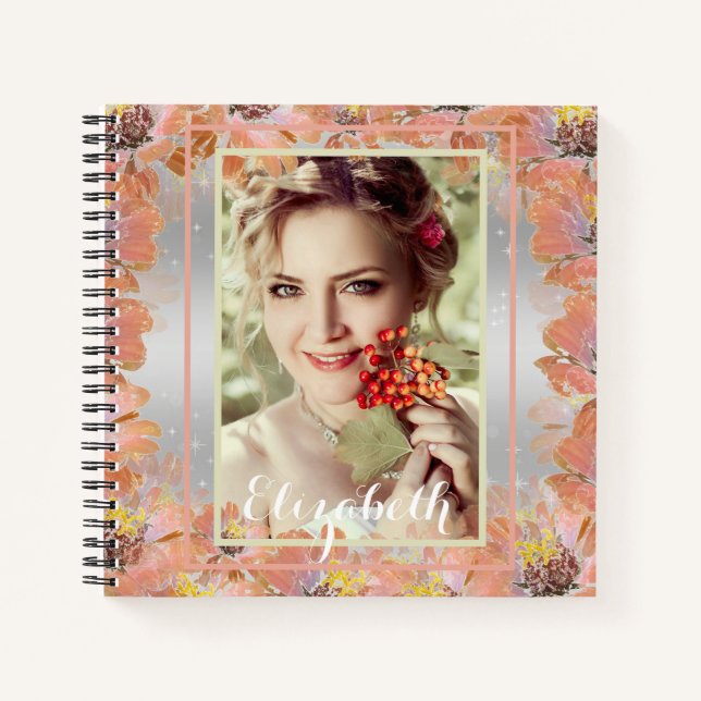 Wreath, orange flowers, floral notebook (Front)