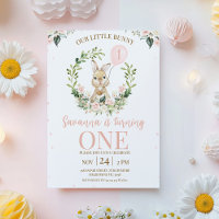 Wreath Pink Floral Rabbit Bunny 1st Birthday