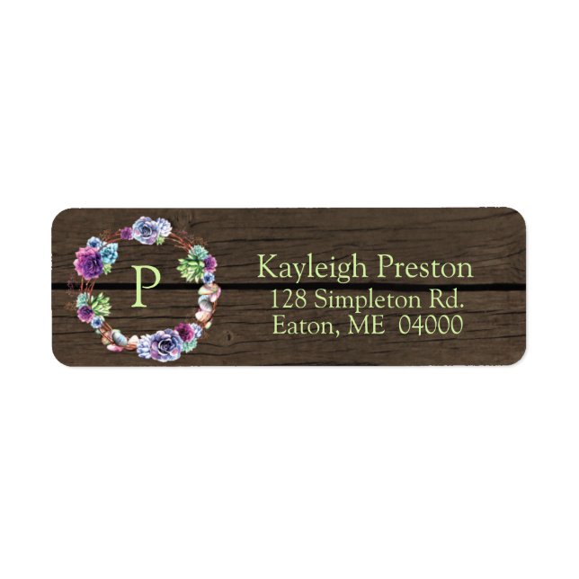 Wreath succulent sur bois Faux avec initial (Devant)