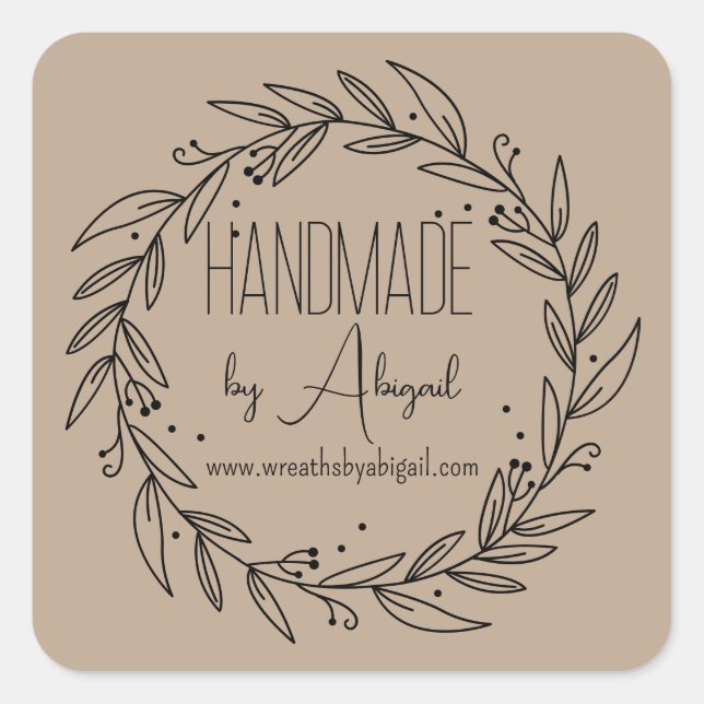 Wreath Vines Handmade | Handcrafted Business Promo Square Sticker (Front)