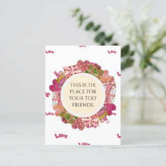 Wreath Vintage Funny Love Valentine watercolor Postcard