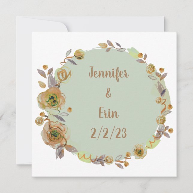 Wreath Wedding Flowers Floral Vector Thank You Invitation (Front)