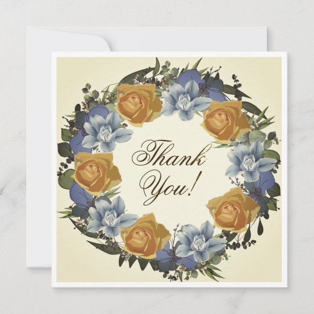 Wreath Wedding Flowers Floral Vector Thank You Invitation (Front)