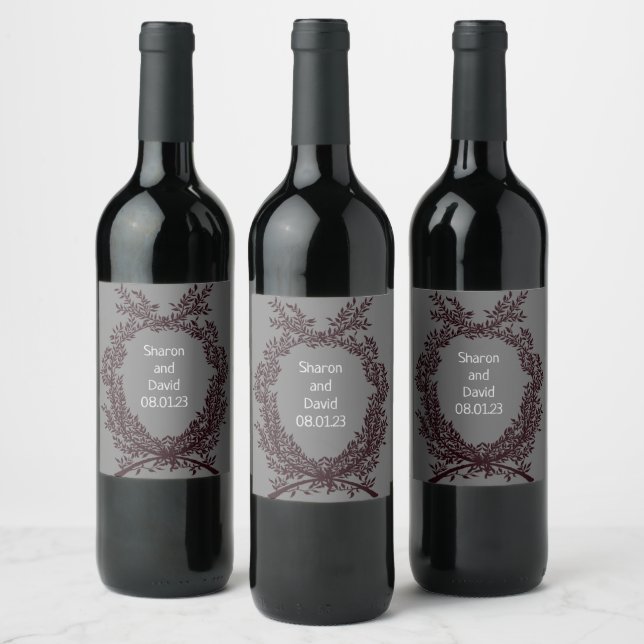 Wreath Wedding Flowers Floral Vector Thank You Wine Label (Bottles)