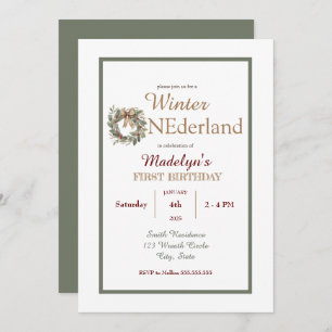 Wreath Winter ONEderland Kids First Birthday Invitation
