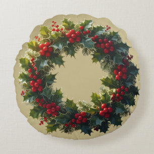 Wreath With Seasonal Woodland Red-Coloured Dupes Round Pillow