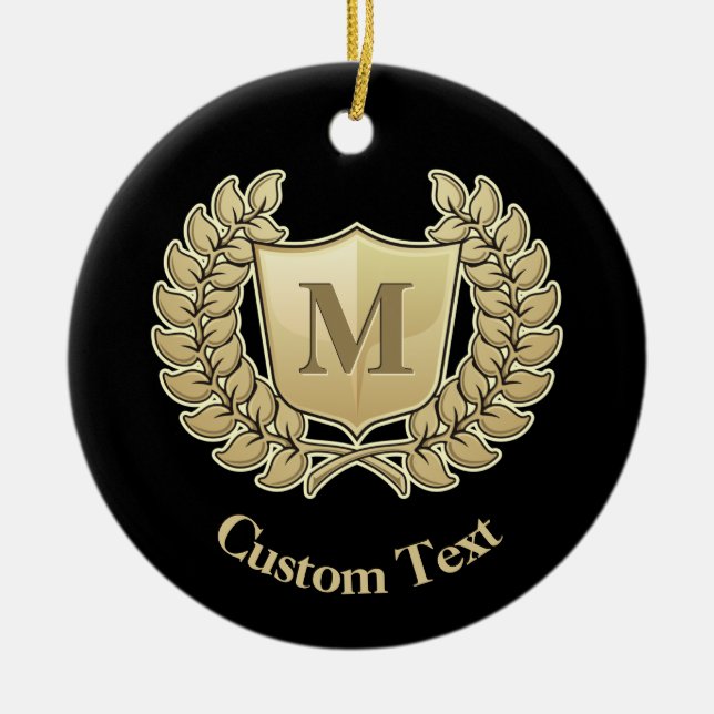 Wreath with Shield Ceramic Ornament (Front)
