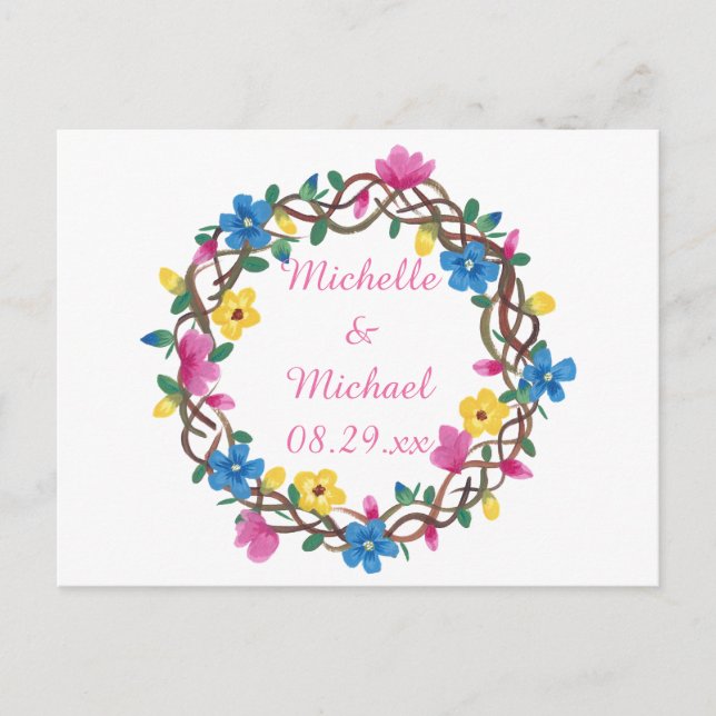 Wreathe Colorful Flowers Enregistrer la date Carte (Devant)
