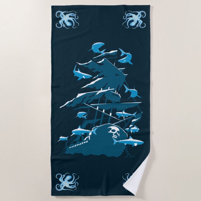 Wreck Diving And Sharks Beach Towel (Front)