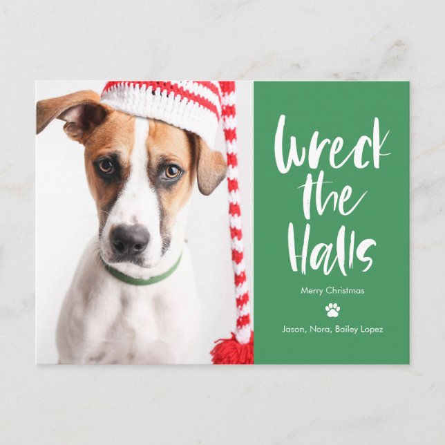 Wreck The Halls Editable Colour Holiday Postcard (Front)
