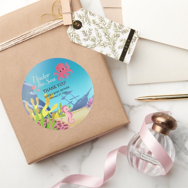 Wreckage Under the Sea Baby Shower Classic Round Sticker (Gifting)