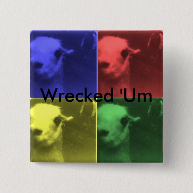 Wrecked 'Um 4 Colour Llama Square Button (Front)